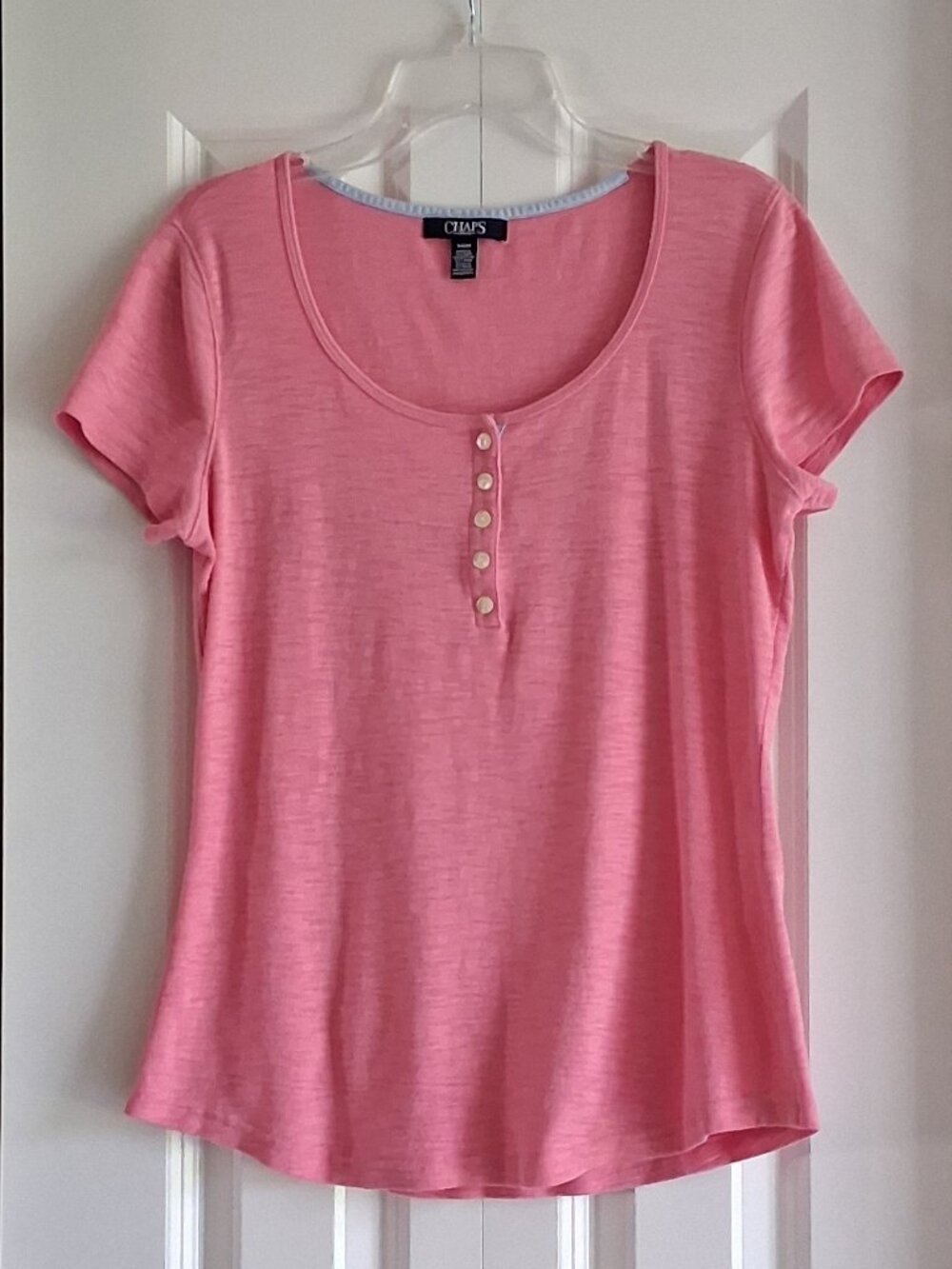 CHAPS Pink Short Sleeve Henley Button Tee Women's Size M